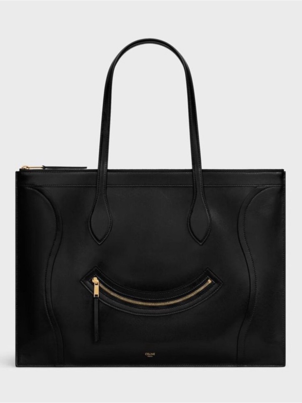 Celine Black Smooth Leather Smiling luggage 2026 with Gold Zipper Accent